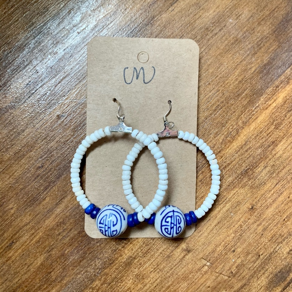 🌾 Artisan Beaded Chinoiserie Earrings